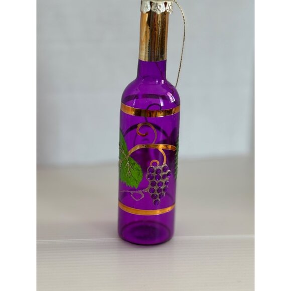 Decorative Purple Glass Miniature Bottle With Gold Leaf & Grape Design - Picture 1 of 3